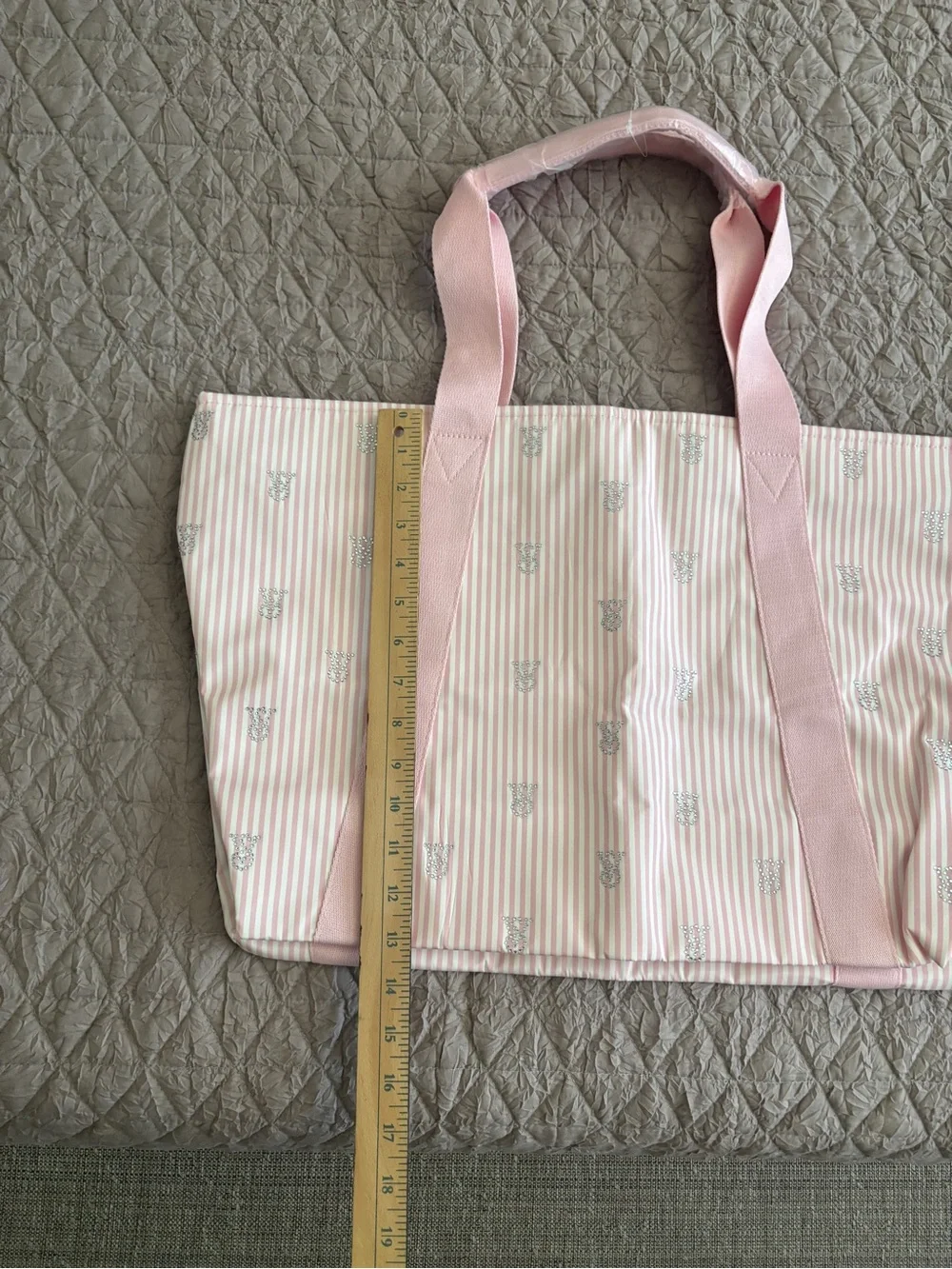 Victoria's Secret Pink Striped Tote with Light Pink Handles